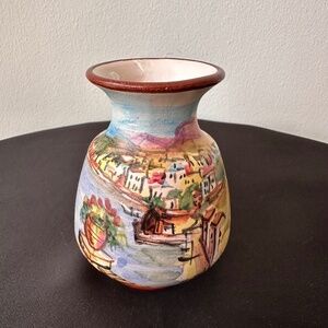 Vintage Italian Hand-Painted Ceramic Vase E. Valente Sorrento Signed 4"